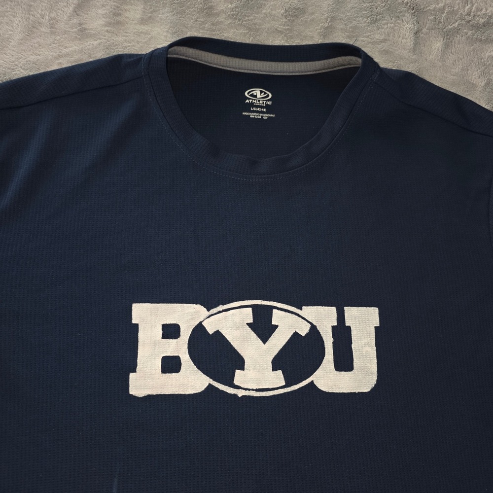 Athletic Works BYU Cougars Navy Blue Performance Tee Shirt Mens Large